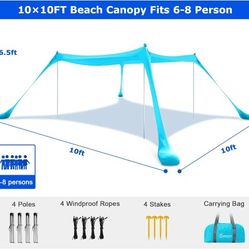 COMMOUDS Beach Tent, Camping Sun Shelter with UPF50+ Protection, Sand Shovels, Ground Pegs and 4 Stability Poles, Outdoor Pop Up Beach Shade Canopy fo