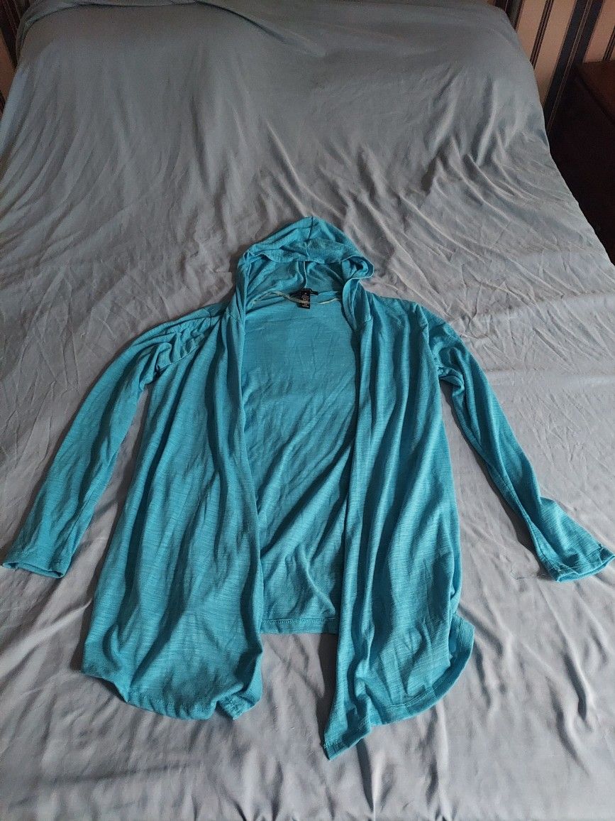 Zena Essentials Size Medium Blue Hooded Cardigan M