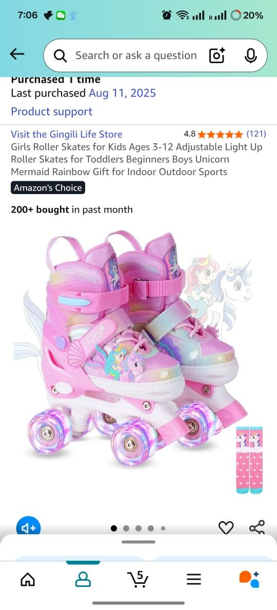 Girls Roller Skates for Kids Ages 3-12 Adjustable Light Up Roller Skates for Toddlers Beginners Boys Unicorn Mermaid Rainbow Gift for Indoor Outdoor S