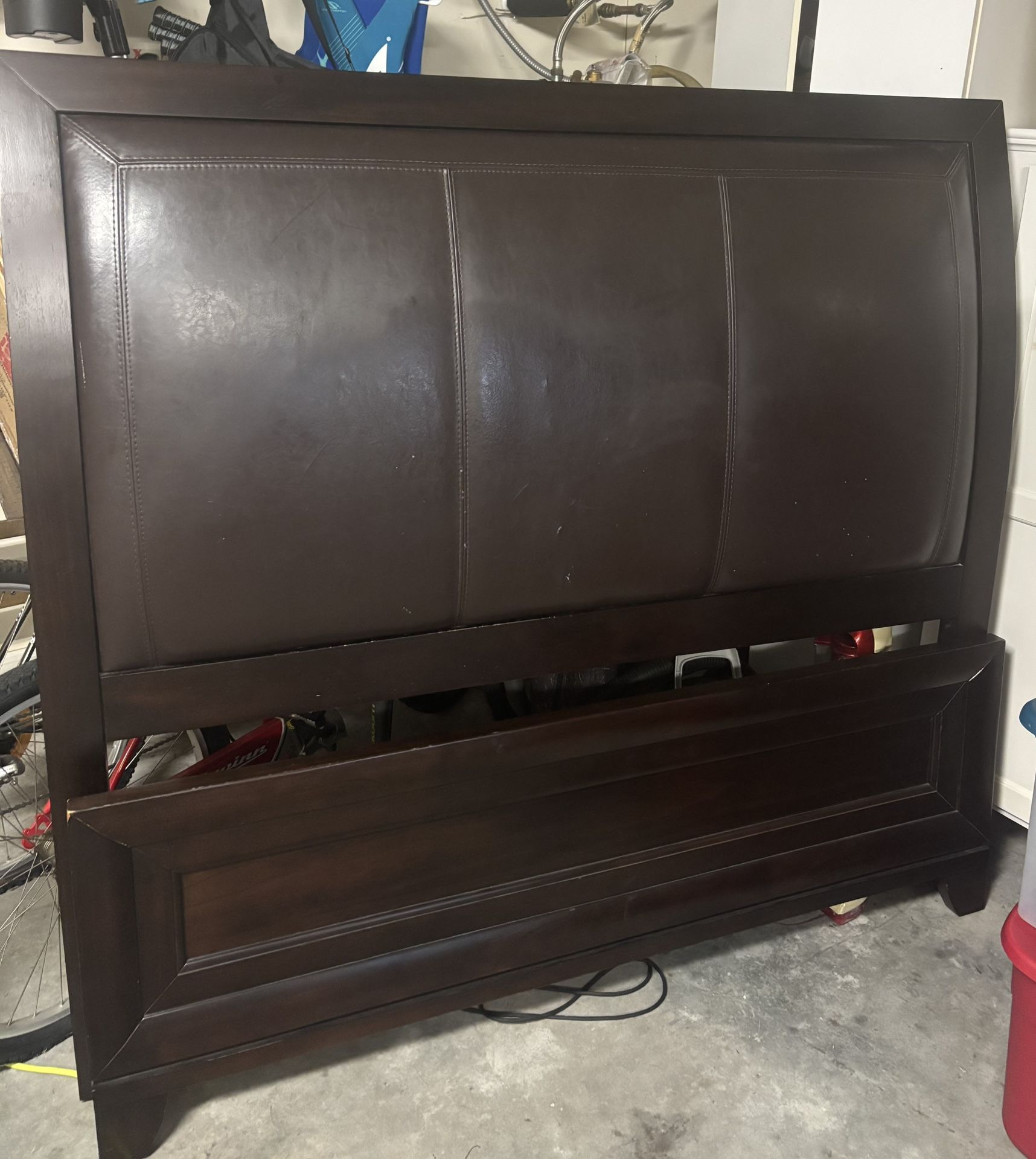 Queen Bed Wood And Faux Leather