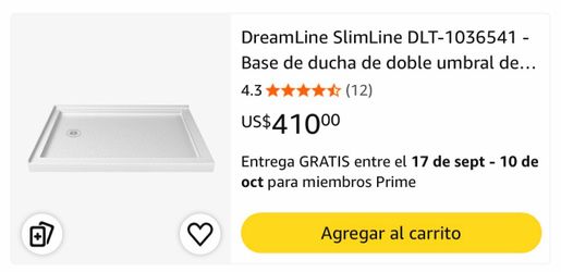 DreamLine SlimLine 36 In. D X 54 In. W X 2 3/4 In. H Left Drain Double Threshold Shower Base In White, DLT-1036541