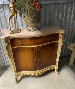 Antique French inlaid commode marble top 