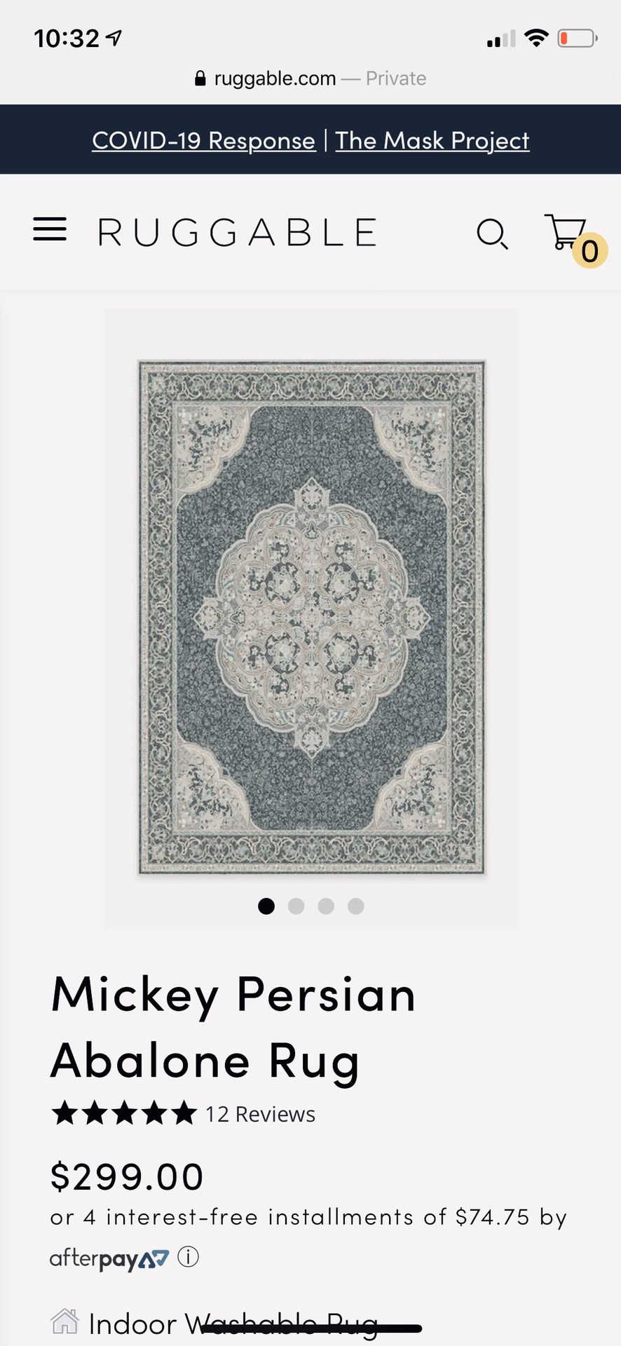 BRAND NEW RUGGABLE Mickey Persian Washable Rug 6x9 retail $300