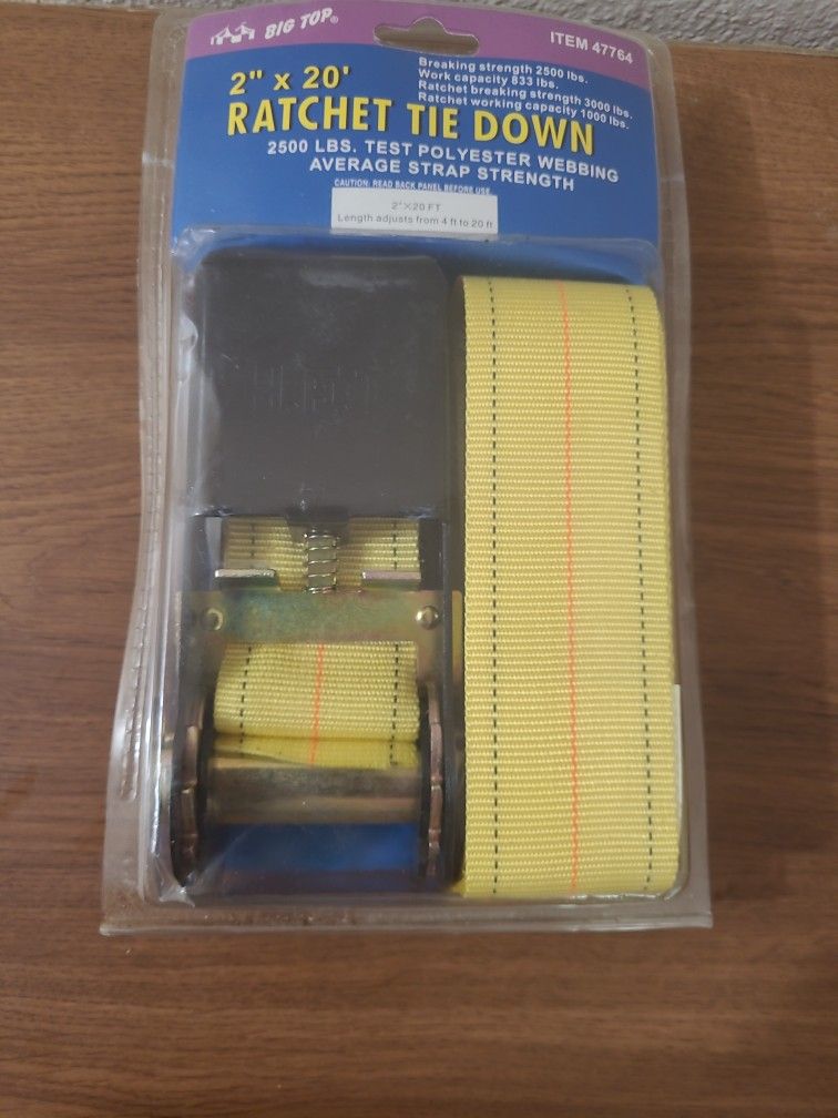 2" x 20' Ratchet Tie Down Strap 2500 Lbs Test