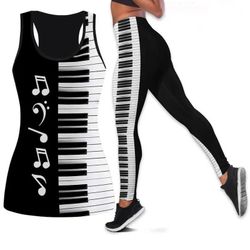 Piano Melody Hollow 3D Print Sleeveless Shirt Summer Vest for Women  Yoga Tank Tops Leggings Suit