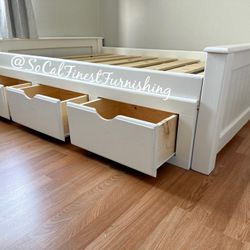 White Queen Bed With Drawers 