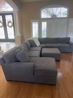 Large Gray Sectional Sofa with Ottoman