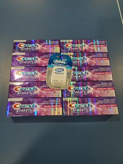 Lot of 10 Crest Radiant Mint Toothpaste + Free Glide Floss !