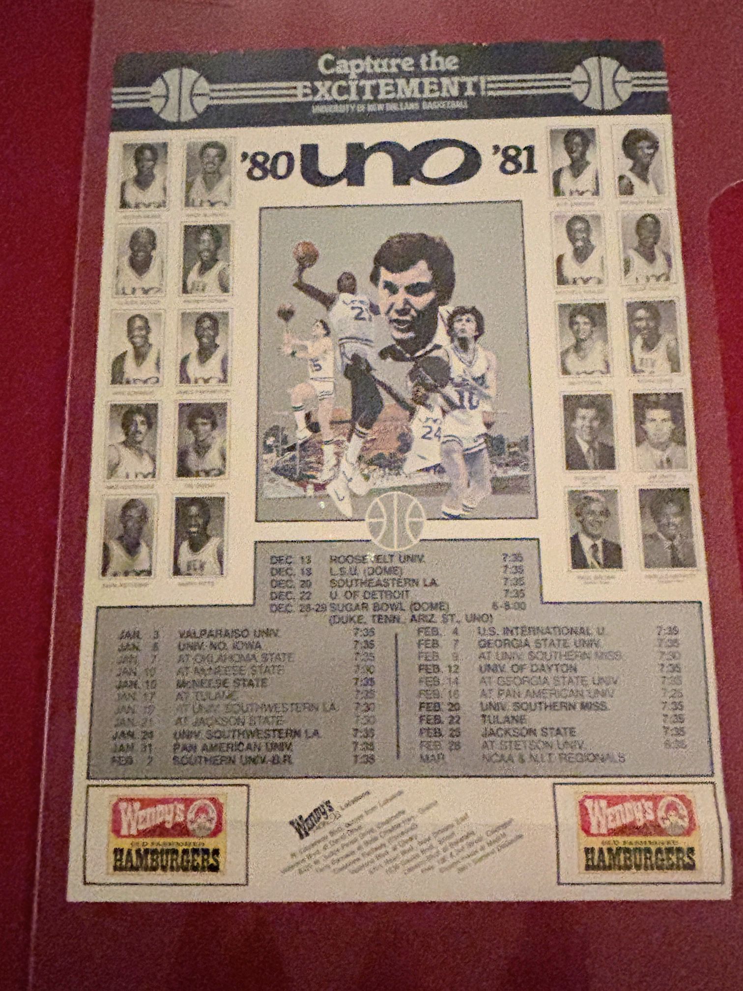 Vintage 1981 Wendy’s University Of New Orleans Basketball Poster
