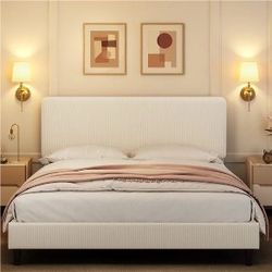 Upholstered Bed Frame, Bed Frame with Adjustable Headboard