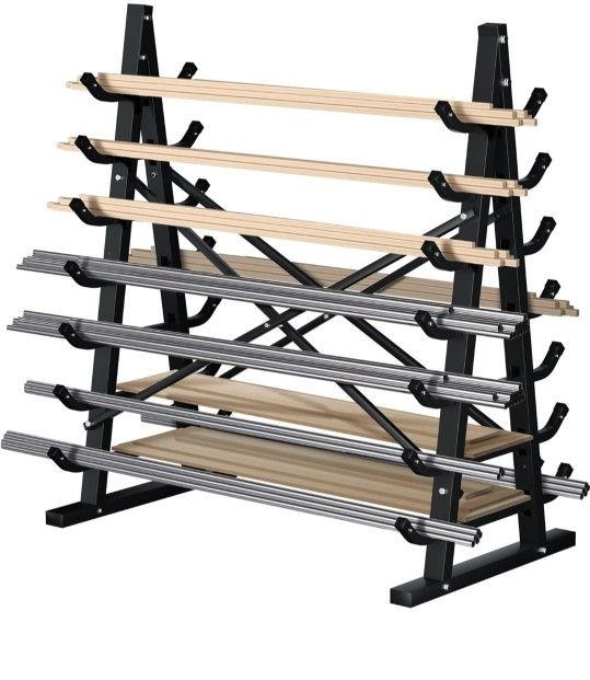 7-Tier Horizontal Storage Rack, Heavy-Duty Freestanding Steel Horizontal Bar Storage Cantilever Rack, Standing Lumber Horizontal Storage Rack, Metal A