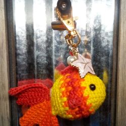 Crocheted Mosaic Goldfish Keychain/Bag Charm 