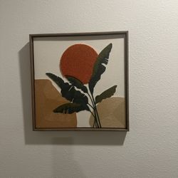Framed Wall Art with Sun and Leaves