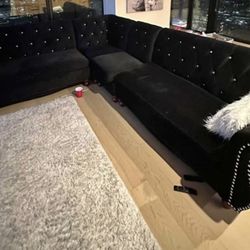 Black velvet sectional sofa