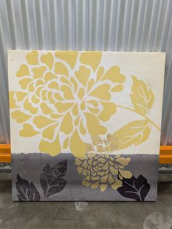 Modern Grey and Gold Floral Canvas Wall Art