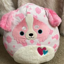 Squishmallow Magnis 18” Pink Australian Shepherd Dog w/ Hearts Valentines RARE! 