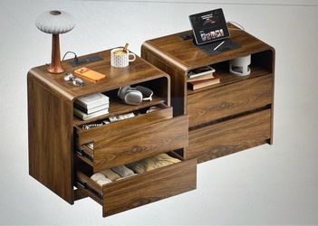 BRAND NEW Modern Walnut Nightstand Set