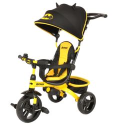 Kids Batman 4-in-1 Push and Ride Stroller Tricycle with Foldable Roof