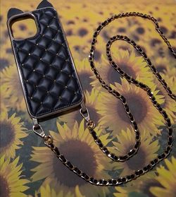 Quilted Phone Case with Crossbody Chain Strap