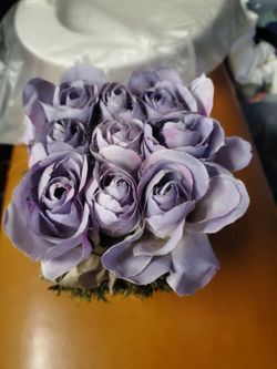 Lavendar roses in planter
