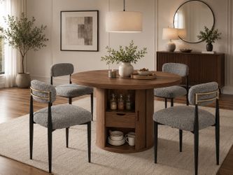 47" Round Dining Table with 4pcs Mid Century Modern Dining Chairs Accent Chair Upholstered Kitchen Dining Living Room Chairs for Bedrooms Waiting Room