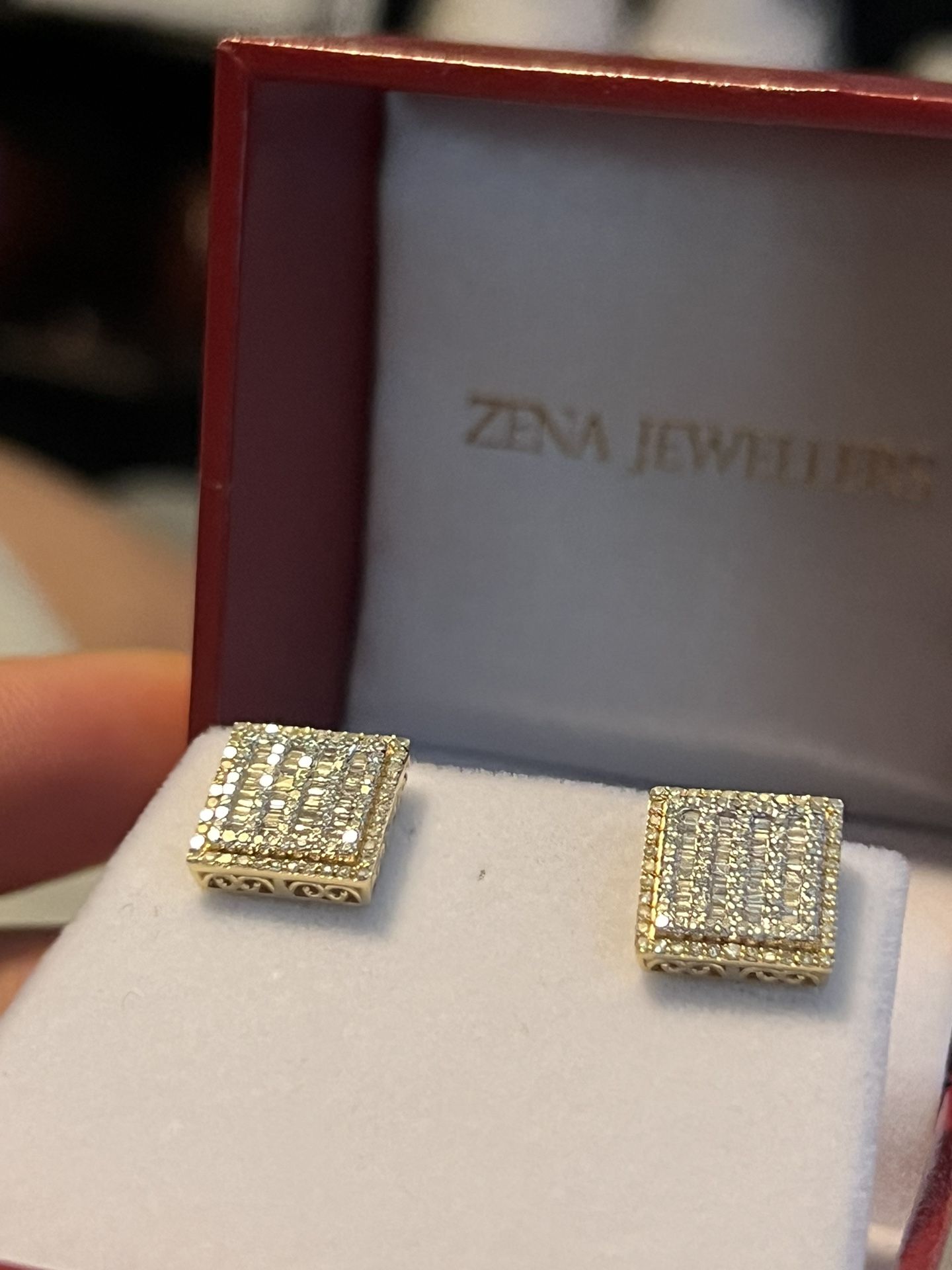 Mens Diamond Earrings Square 1/2 k Each One
