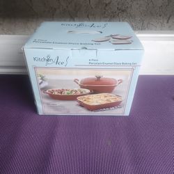 Kitchen Ace 4-Piece Porcelain Enamel Glaze Baking Set