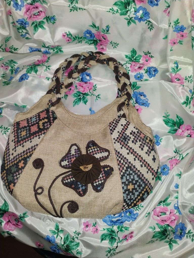 Boho Handbag Brown Floral Patchwork