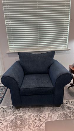 Kylie Blue Chair. Purchased 16 mon. ago. Original invoice available. Measures 46” wide by 36” deep.
