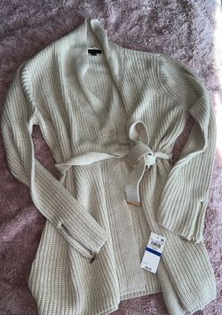 NEW Macys Sparkle Knit Cardigan with Gold Zippers & Belt (Size:XL)