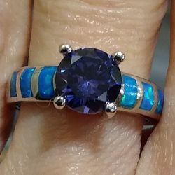 Solitaire Tanzanite Opal 😍🆕 Size 5 Sterling Silver Ring! 💍