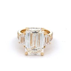 14k Yellow Gold Lab Grown Diamond 10.03 Carats Emerald Cut Ring