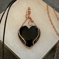 Wire Wrapped Black Onyx Heart Pendant 