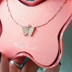 Rose Quartz Butterfly Necklace 14k Dipped