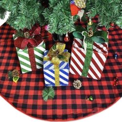 Lapogy Christmas Tree Skirt, 48 Inch Red&Black Buffalo Double Layer Check Plaid