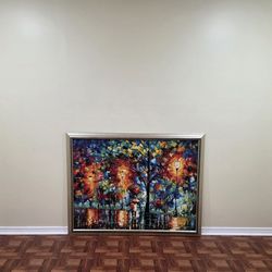 🖼️ 🎨 Large Framed Colorful Rain Painting Wall Art (Afremov Style)