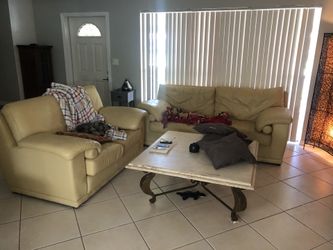 Yellow leather couches