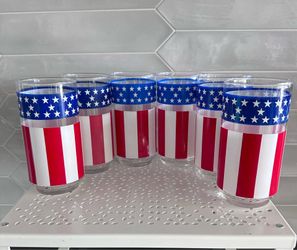 Set of 6 Vintage Libbey Tall 16oz Tumblers Patriotic Stars Stripes Flag Nice and shiny