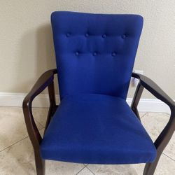  Blue Fabric And Brown Wooden Arms And Legs Chair