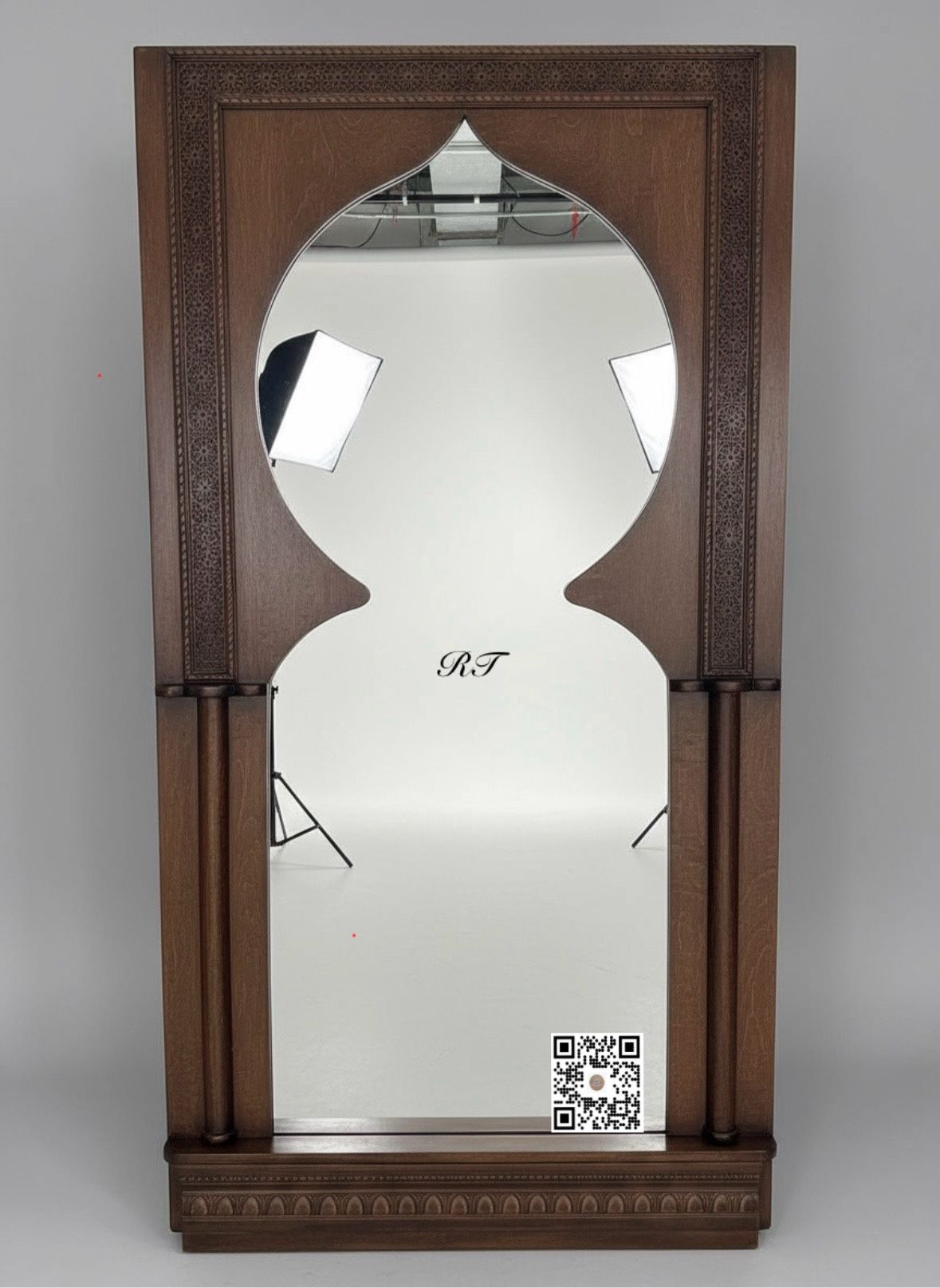 New Moroccan handmade antique-style wooden carved Arch Mirror 77” x 36.5“