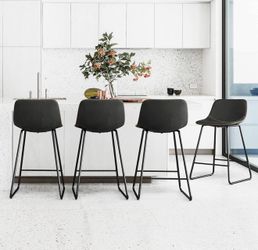 Indoor/Outdoor Black Industrial Faux Leather Bar Stools Set of 4