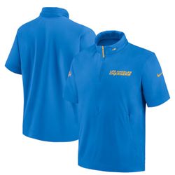 Men's Nike Powder Blue Los Angeles Chargers 2024 Sideline Coach Short Sleeve Half-Zip Hoodie Jacket