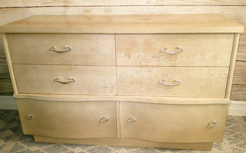 Mid-Century Shabby Chic White and Brown 6 Drawer Wood Dresser - Delivered