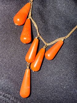 Vintage orange coral 12k gold filed chain necklace