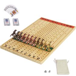 Jyquorp Horse Race Board Game Racing Game Thickened Solid Wood with 11 Luxurious Durable Classic Metal Horses with 4 Dice and 2 Boxes of Cards Horse R