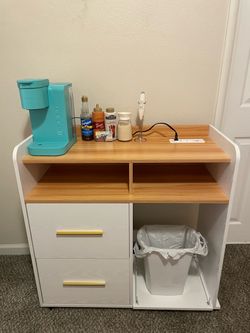 White and Wood Coffee Bar Cart with Drawers