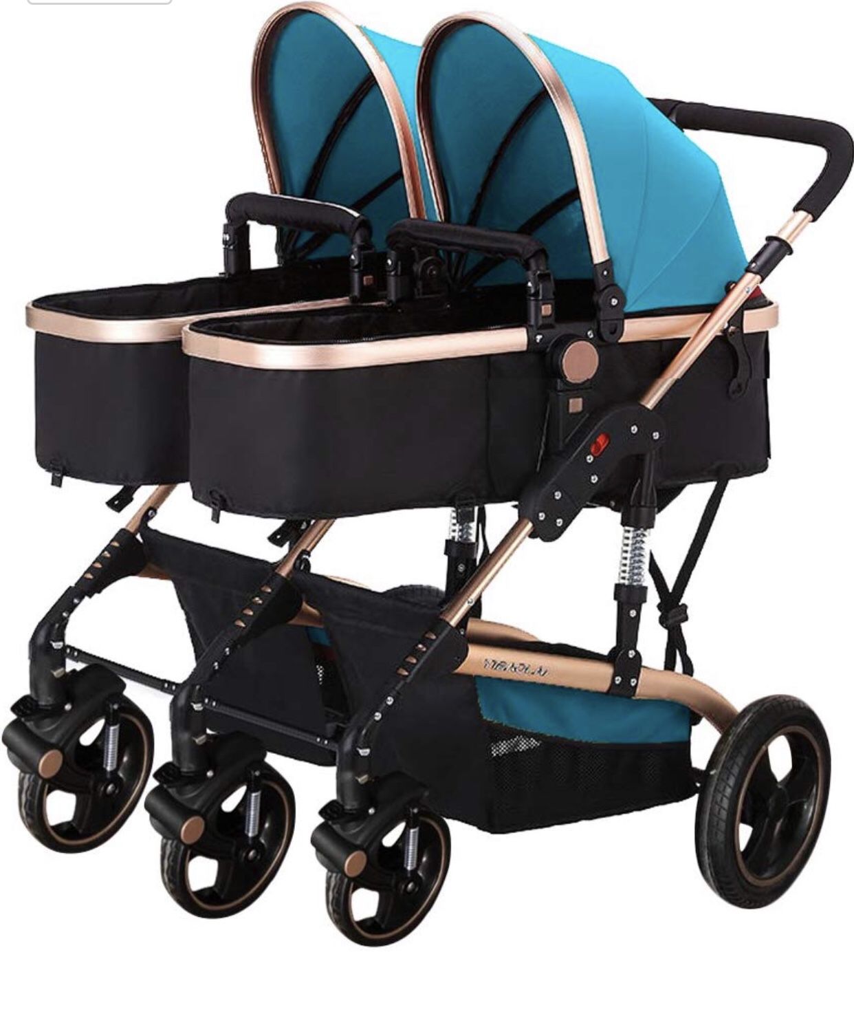 Ultralight Double Stroller Baby Twins Stroller Bassinet with Awning (Blue)