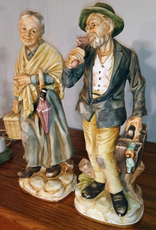 Antique Ceramic Statues Of Old Lady And Old Man
