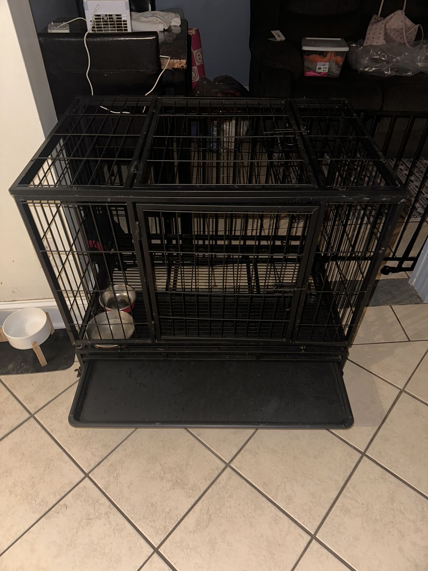 Large Dog Cage On Wheels With Bottom Tray