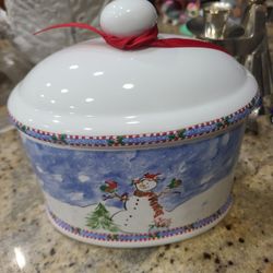 Snowman Oval Cookie Jar Canister Ceramic 